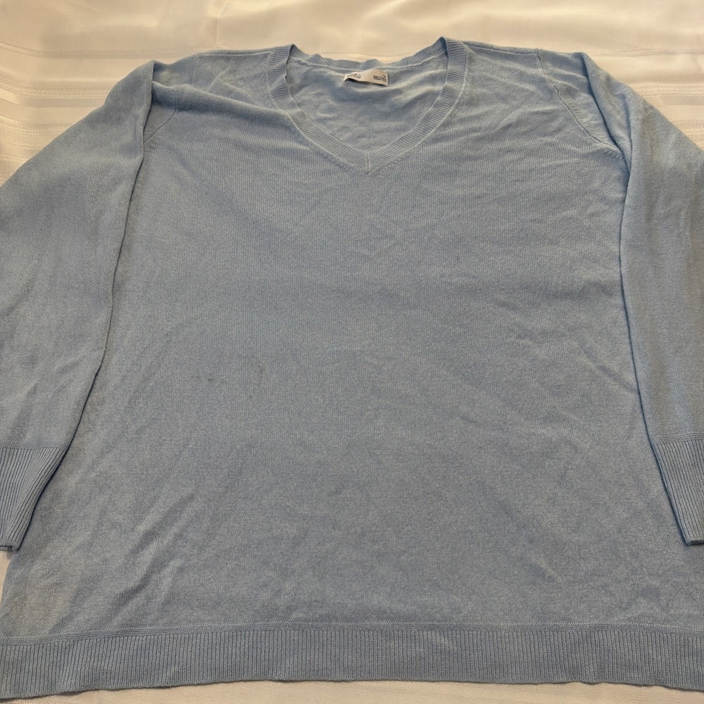 Croft & Barrow Womens 1X Light Blue V-Neck Long Sleeve Acrylic Knit Sweater